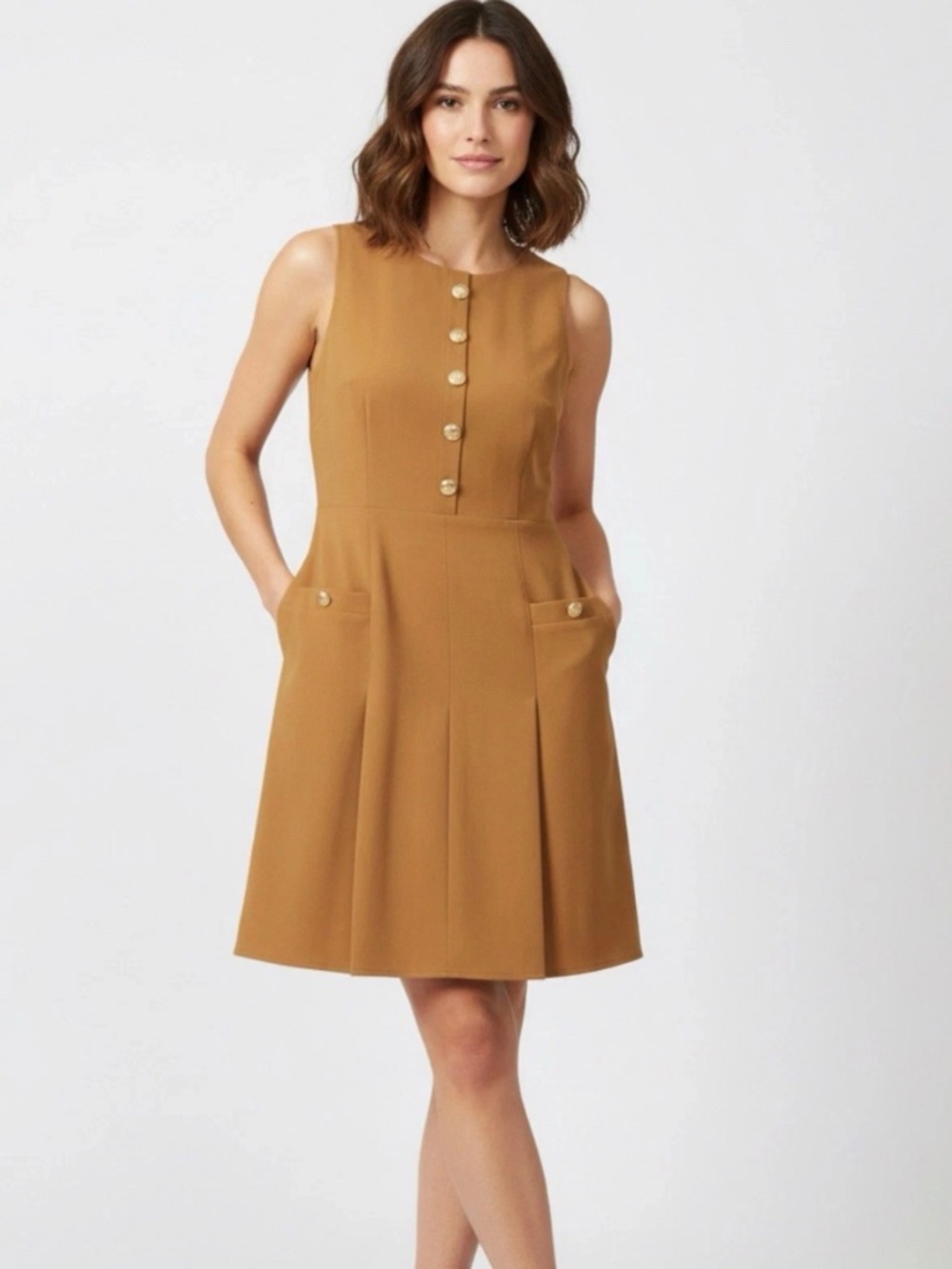 J.Crew Caramel Brown Wool Sleeveless Shift Dress